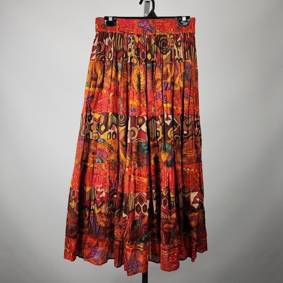 Vintage Dresses & Skirts - Vintage Bay Club Red Cotton Floral Maxi Skirt Size M